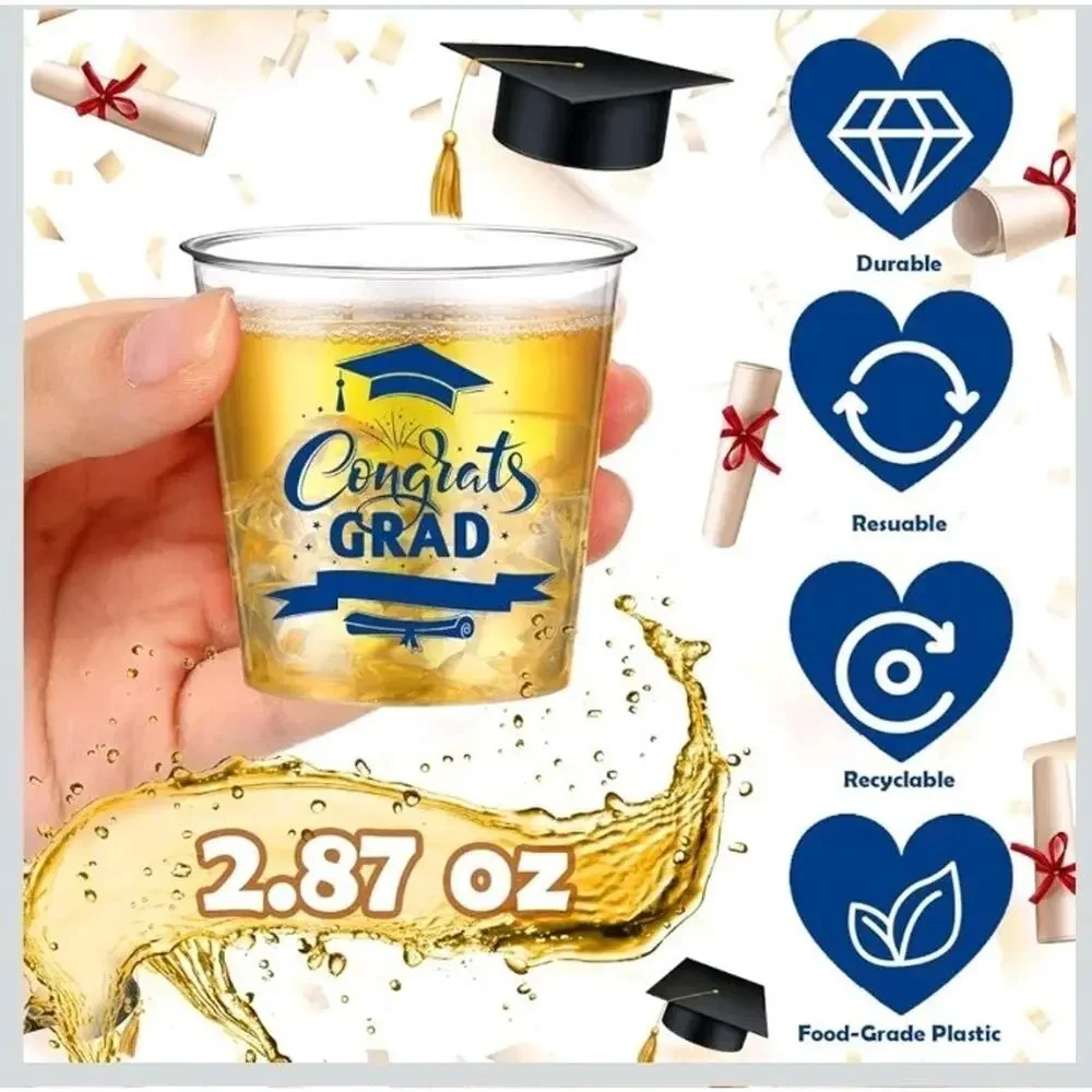Nuogo 100 Pcs Disposable 2025 Graduation Party Shot Glass Bulk, 2.87oz...